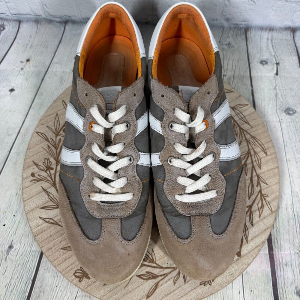 ECCO Jogga Retro Sneakers Mens 46 Beige Leather Lace Up Comfort Walking Casual